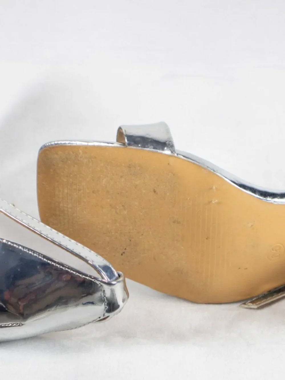 Yoki Metallic Silver Square Toe Ankle Strap Block Heels Size 6.5